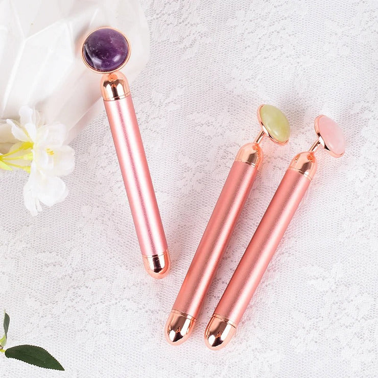 Natural Stone Rose Gold Electric Roller Original Amethyst