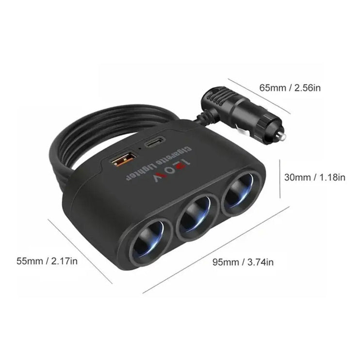 120W Car Charger 12V 24V 3 Socket Cigarette