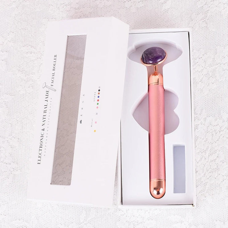 Natural Stone Rose Gold Electric Roller Original Amethyst